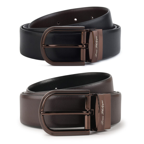 Louis Philippe Reversible Leather Belt for Men (Black/Brown)